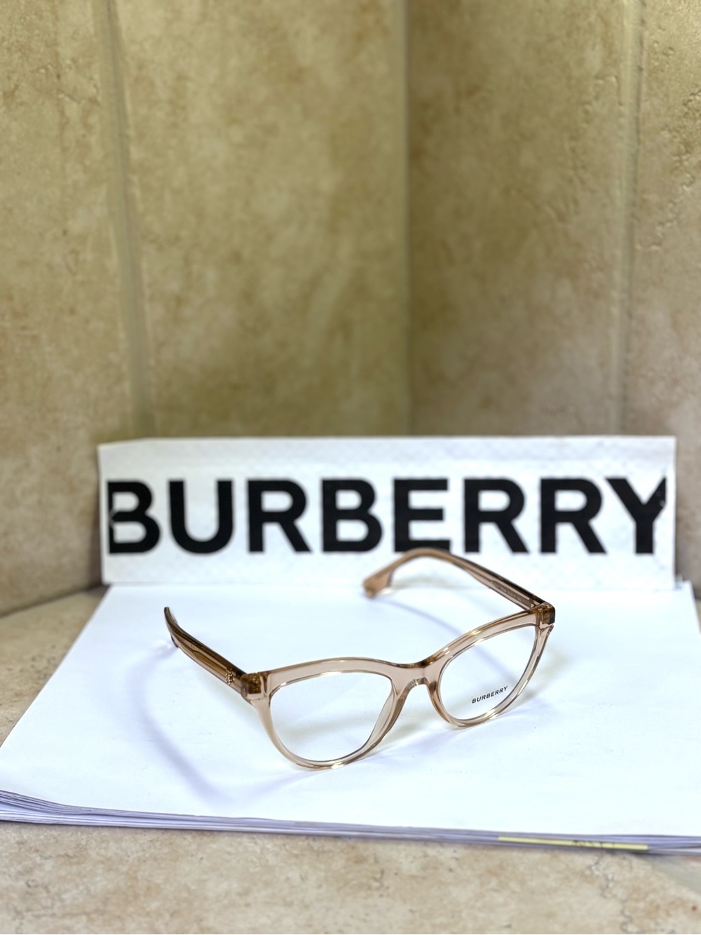 New Burberry B2311 3358 Translucent Peach Cat-Eye Eyeglasses